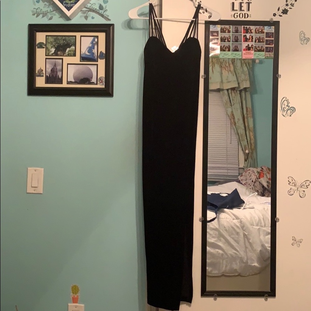 dollar u.s.a black velvet long dress with slit
